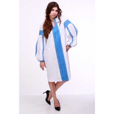 Embroidered dress "Thought" White&Blue